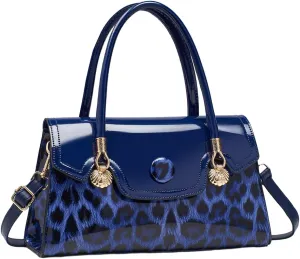 Shiny Leopard Print Handbag for Women Leather Tote Bag Convertible Shoulder Bags Purses
