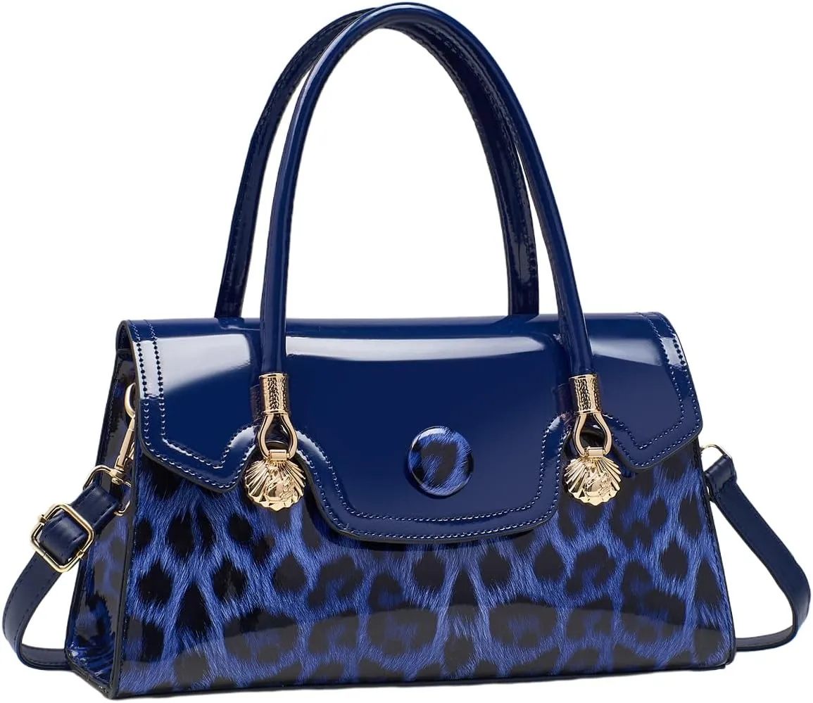 Shiny Leopard Print Handbag for Women Leather Tote Bag Convertible Shoulder Bags Purses