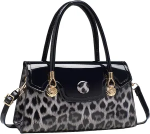 Shiny Leopard Print Handbag for Women Leather Tote Bag Convertible Shoulder Bags Purses