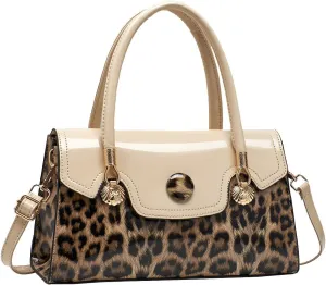 Shiny Leopard Print Handbag for Women Leather Tote Bag Convertible Shoulder Bags Purses