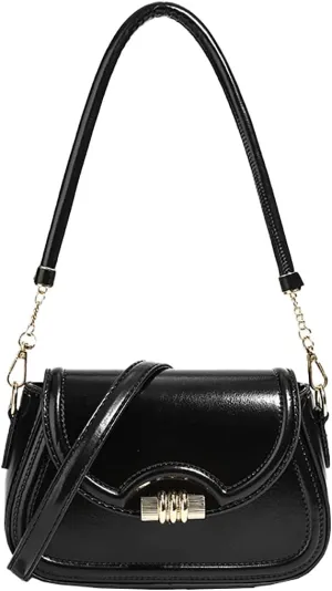 Shoulder Bag for Women Small Flap Hobo Purse Vintage PU Leather Crossbody Handbag with Detachable Strap