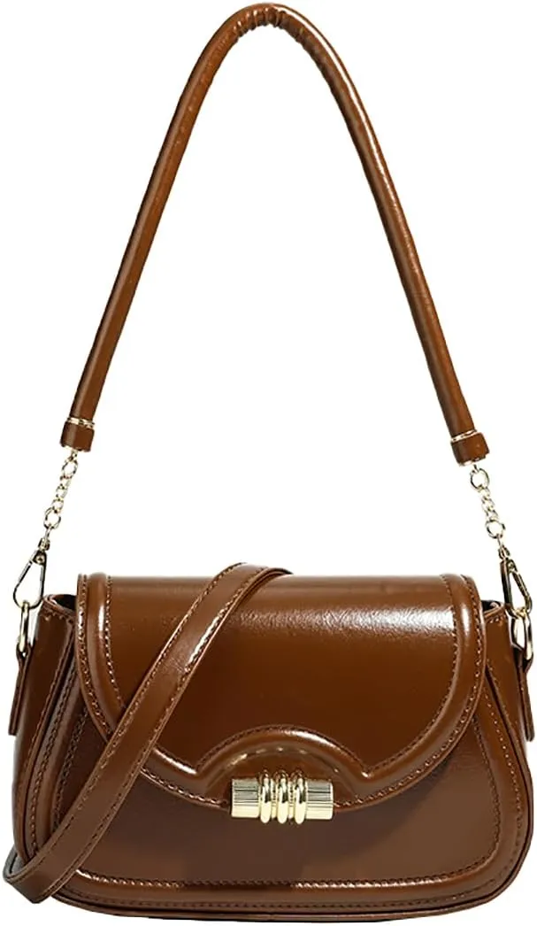 Shoulder Bag for Women Small Flap Hobo Purse Vintage PU Leather Crossbody Handbag with Detachable Strap