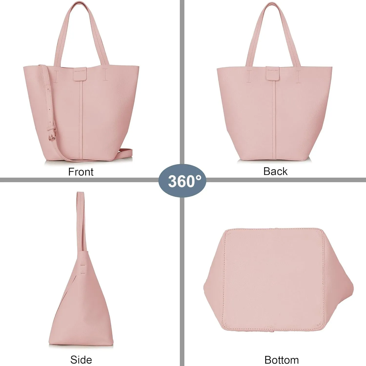 Shoulder Bag Women's 2 Piece Bucket Bag Set Soft Leather Tote & Crossbody Purse with Slouchy Hobo