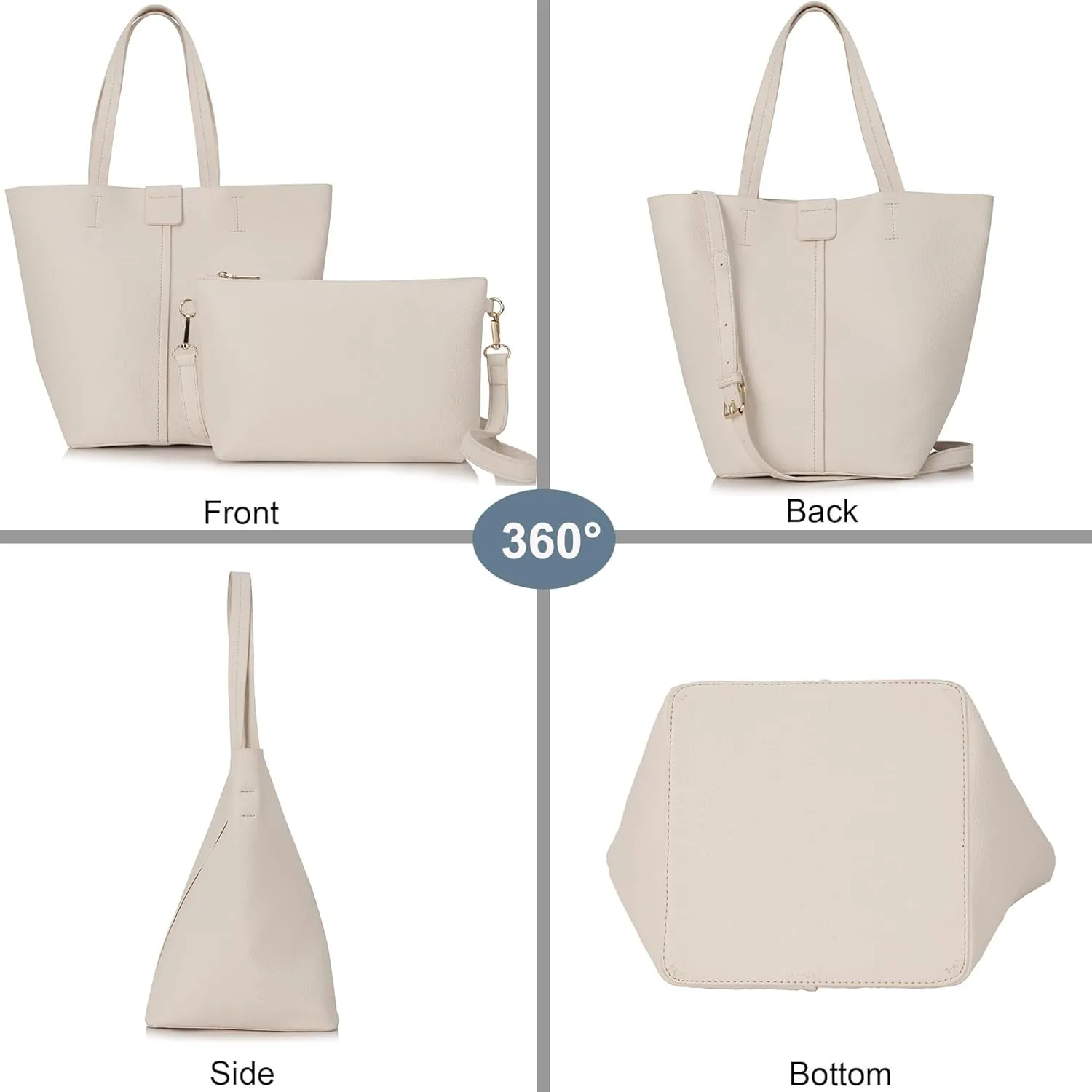 Shoulder Bag Women's 2 Piece Bucket Bag Set Soft Leather Tote & Crossbody Purse with Slouchy Hobo