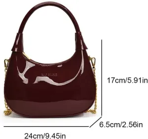 Shoulder Bags for Women, Crescent Bag, Patent Leather Purse, Trendy Hobo Handbags for Work Travel