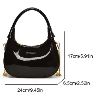 Shoulder Bags for Women, Crescent Bag, Patent Leather Purse, Trendy Hobo Handbags for Work Travel