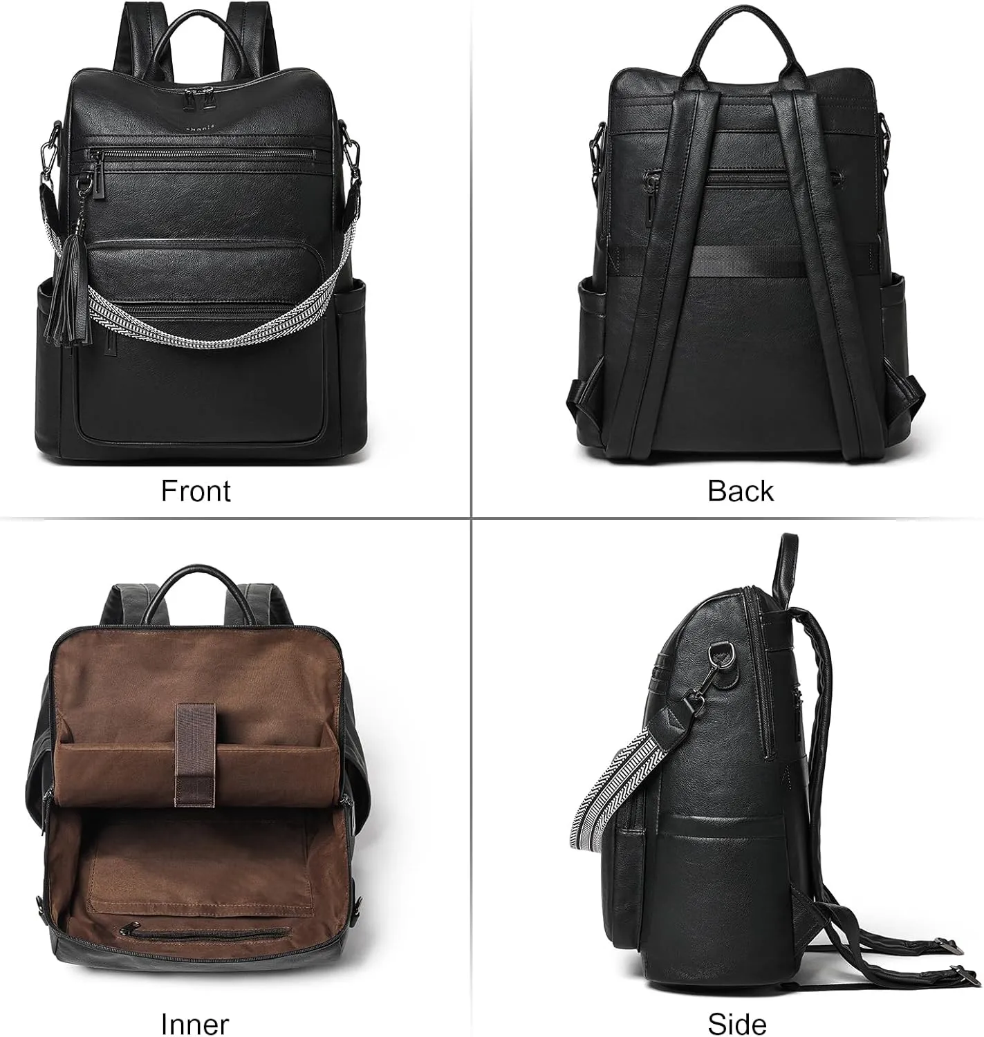 Shrrie 15.6 inch Laptop Backpack for Women,Large Leather Backpack Purse,Travel,Carry on,Water Resistant Casual Laptop Backpacks,College Backpack,Work Backpack for Women,Two-tone Black