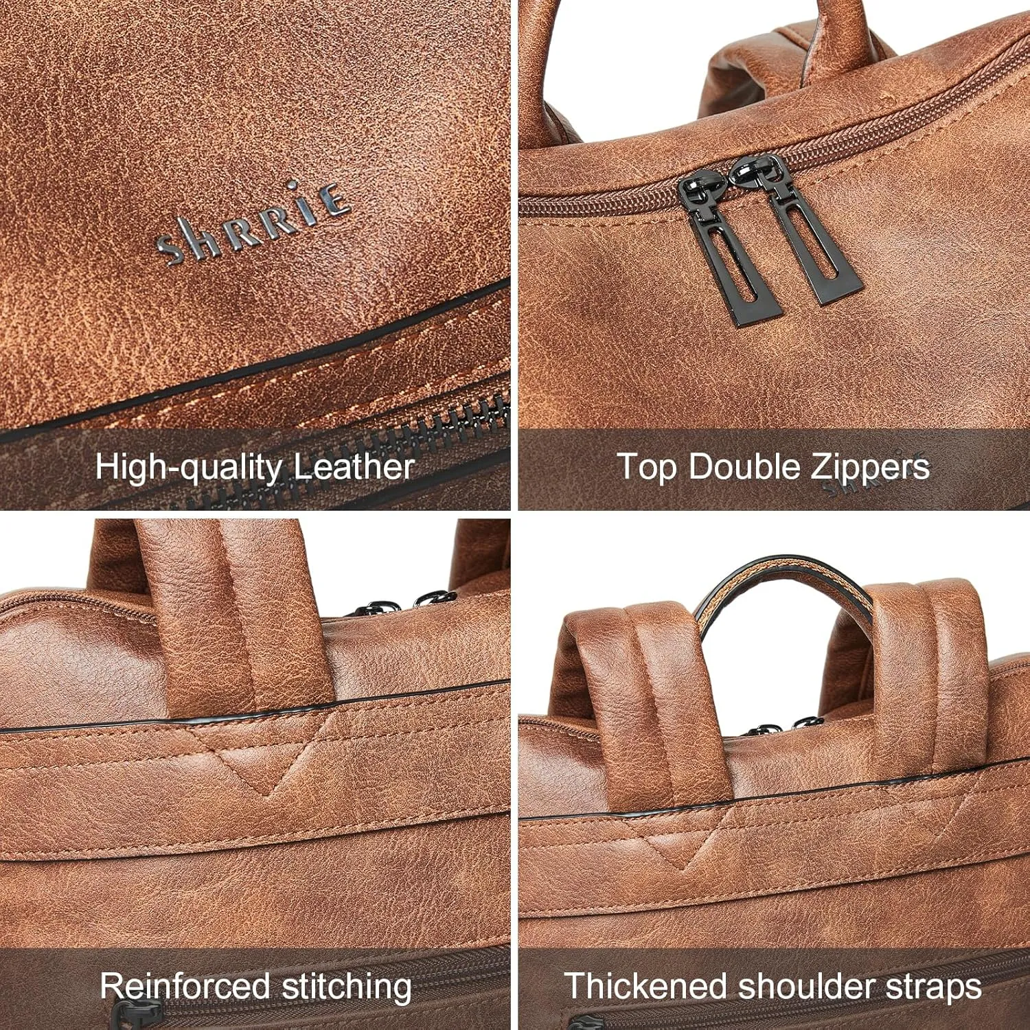 Shrrie 15.6 inch Laptop Backpack for Women,Large Leather Backpack Purse,Travel,Carry on,Water Resistant Casual Laptop Backpacks,College Backpack,Work Backpack for Women,Two-toned Brown