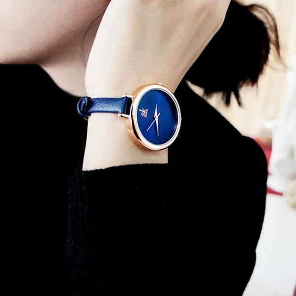 SK Elegant Minimalist Womens Watch, Slim Leather Strap