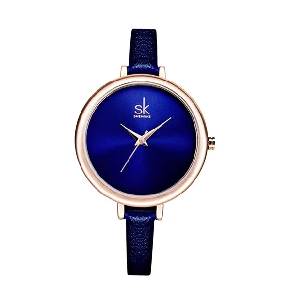 SK Elegant Minimalist Womens Watch, Slim Leather Strap