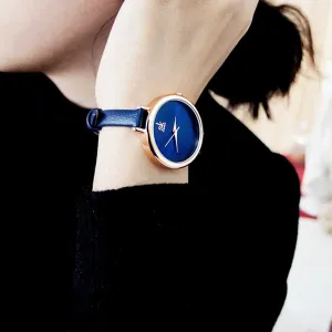 SK Elegant Minimalist Womens Watch, Slim Leather Strap
