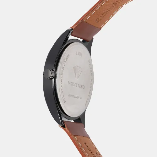 Sleek Black Analog Men Leather Watch 8009D-L4404-02