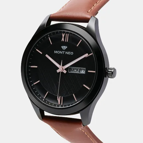 Sleek Black Analog Men Leather Watch 8009D-L4404-02