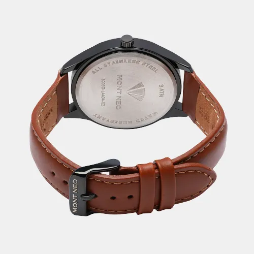 Sleek Black Analog Men Leather Watch 8009D-L4404-02