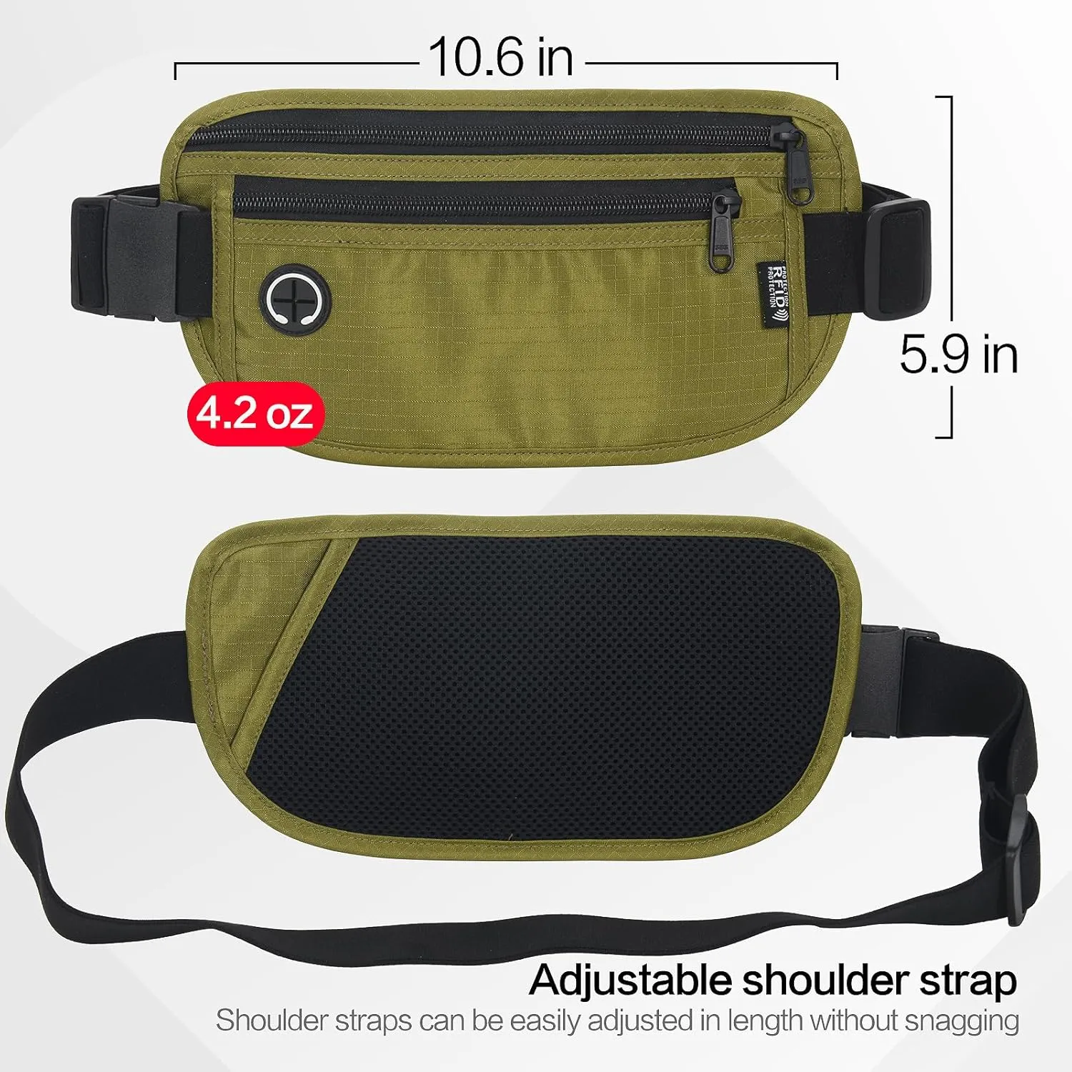 Slim RFID Blocking Money Belt for Travel - Anti-Theft Hidden Passport Holder Waist Wallet with Secure Pouch for Cash, Credit Cards & Phone Safe (Olive-green)