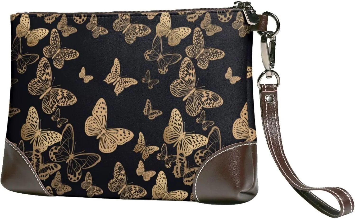 Small Clutch Purses for Women - Modern Golden Butterfly Leather Wristlet Wallets for Women with Wrist Strap
