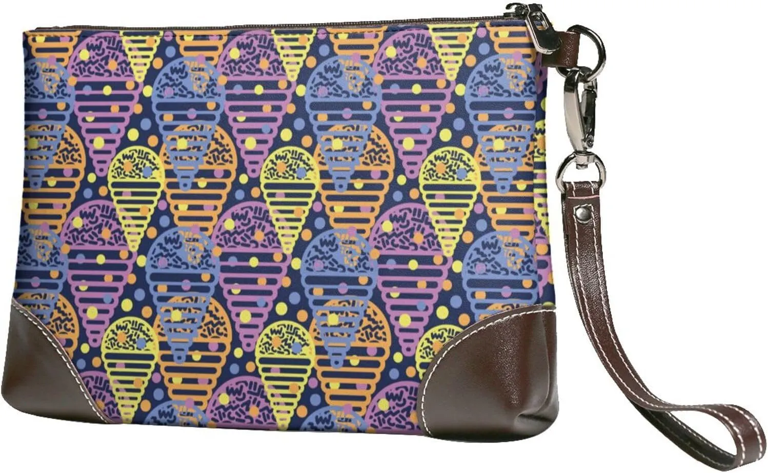 Small Clutch Purses for Women - Modern Line Ice Cream Leather Wristlet Wallets for Women with Wrist Strap