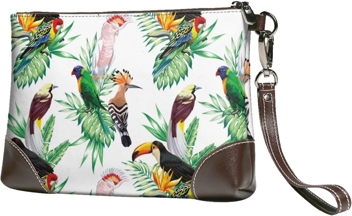 Small Clutch Purses for Women - Modern Parrot Toucan Cockatoo Leather Wristlet Wallets for Women with Wrist Strap