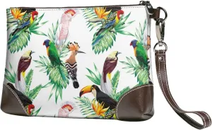 Small Clutch Purses for Women - Modern Parrot Toucan Cockatoo Leather Wristlet Wallets for Women with Wrist Strap