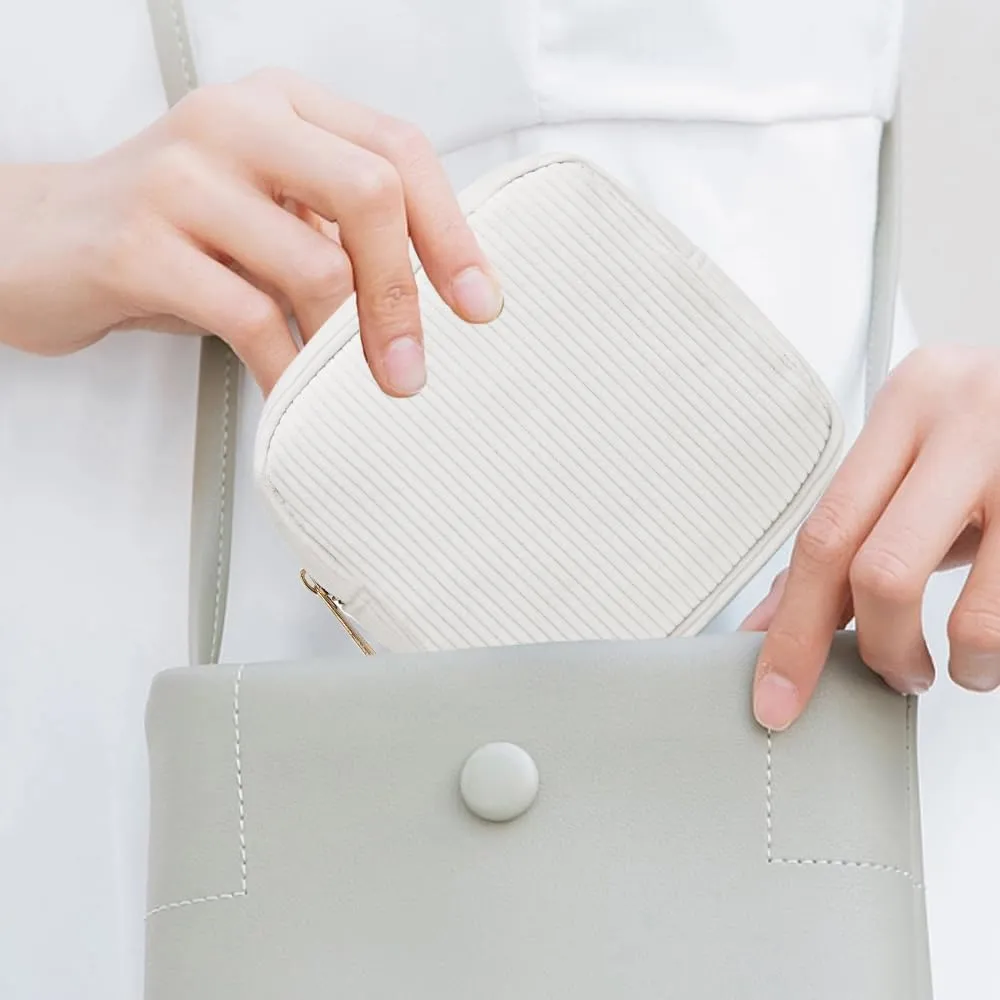 Small Cosmetics Bag, Mini Makeup Bag Cute Corduroy Pouches Purse Organizer Travel Toiletry Essentials (MINI WHITE)