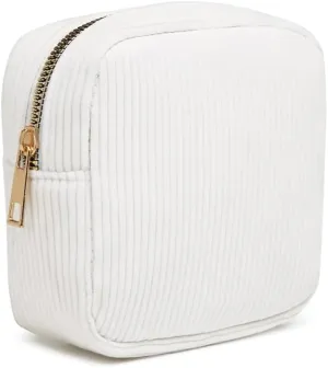 Small Cosmetics Bag, Mini Makeup Bag Cute Corduroy Pouches Purse Organizer Travel Toiletry Essentials (MINI WHITE)
