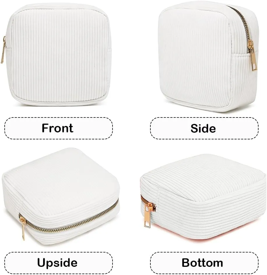 Small Cosmetics Bag, Mini Makeup Bag Cute Corduroy Pouches Purse Organizer Travel Toiletry Essentials (MINI WHITE)