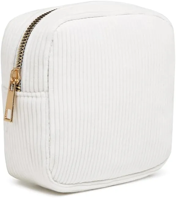Small Cosmetics Bag, Mini Makeup Bag Cute Corduroy Pouches Purse Organizer Travel Toiletry Essentials (MINI WHITE)