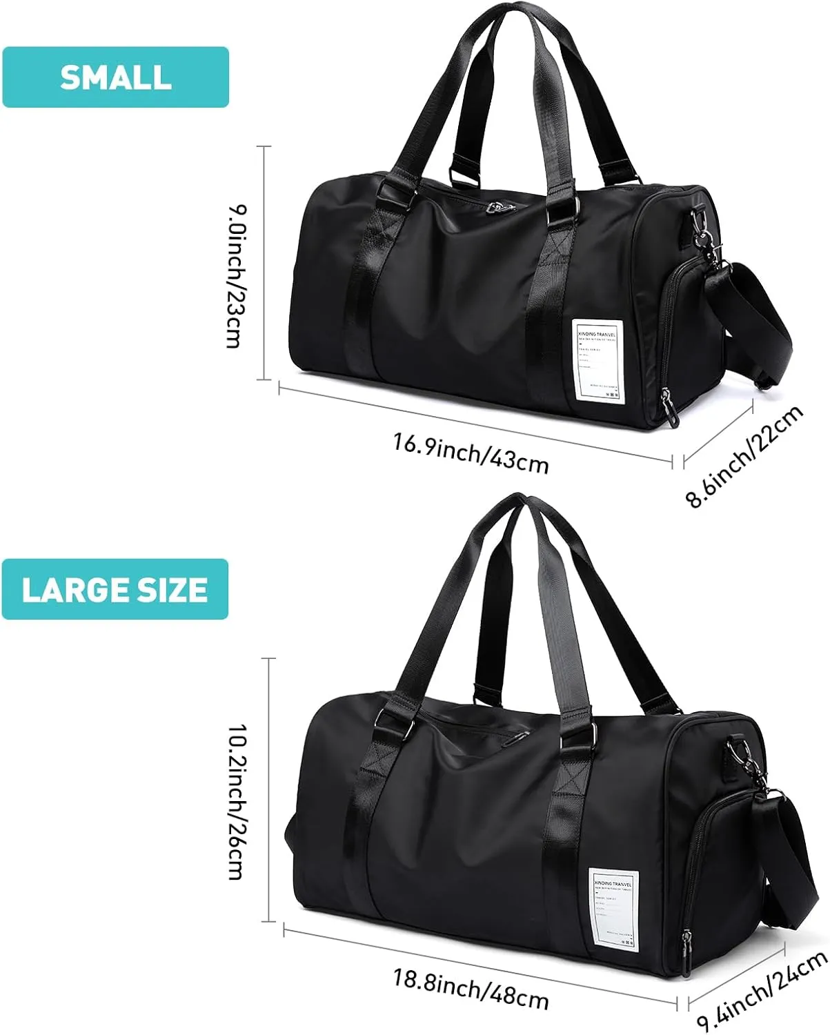 Small Gym Bag Waterproof Shoe Compartment Duffle Workout Bags Overnight Weekender Bag Personal Sport Carry on Outdoors Travel Bag Black for Men Women