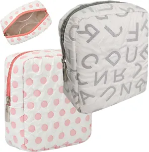 Small Makeup Bag for Purse2 Pack Mini Cosmetic Bag Travel Cosmetic Pouch for Women Girls with Compartments Zipper, Portable Travel Toiletry Bag (Pink Grey)