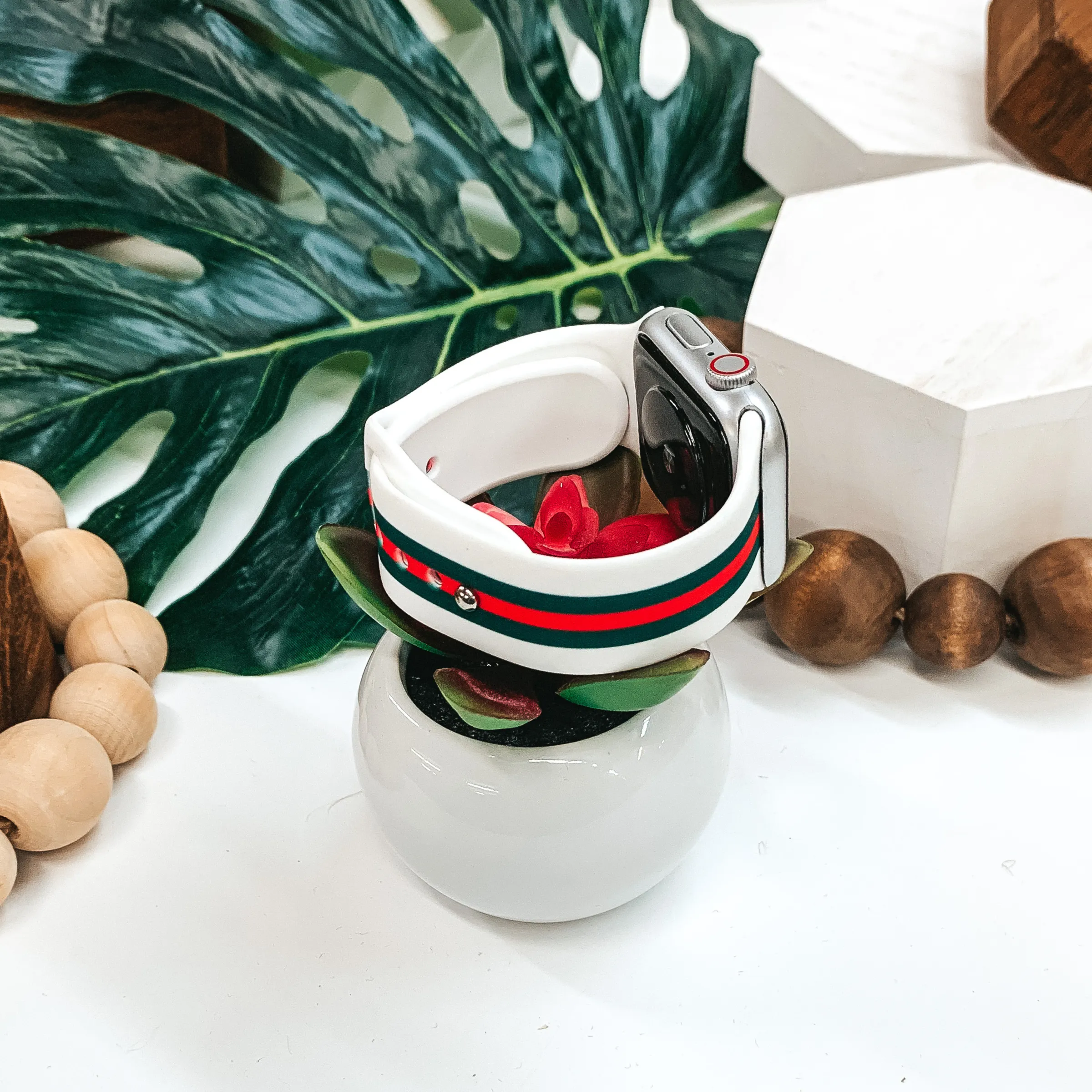 Smart Watch Band in White, Green and Red