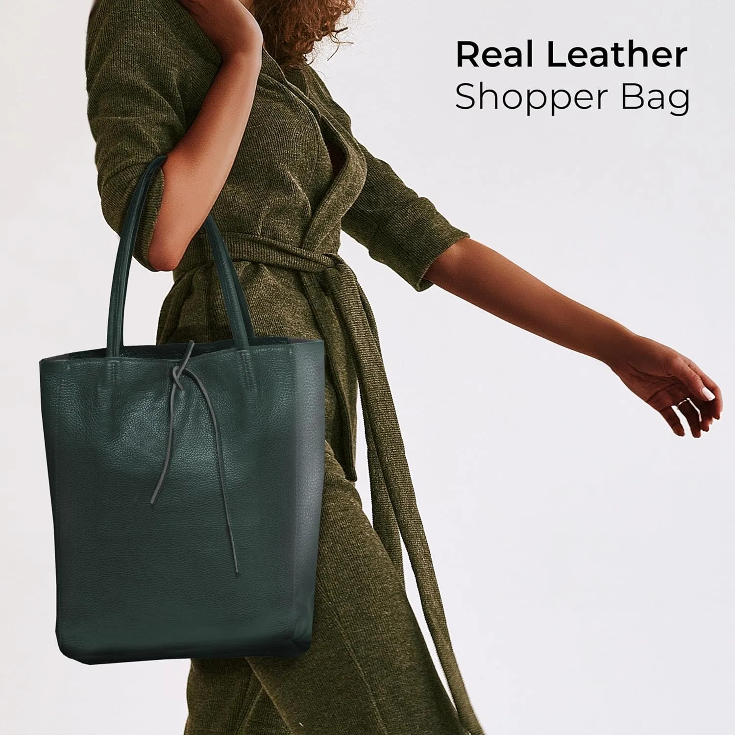 Soft Italian Genuine Calf Leather Tote Bag | Unstructured Unlined Shopper with Zipper, Inside Pocket & Flat Base