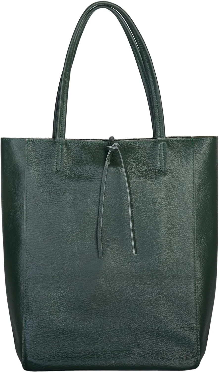 Soft Italian Genuine Calf Leather Tote Bag | Unstructured Unlined Shopper with Zipper, Inside Pocket & Flat Base