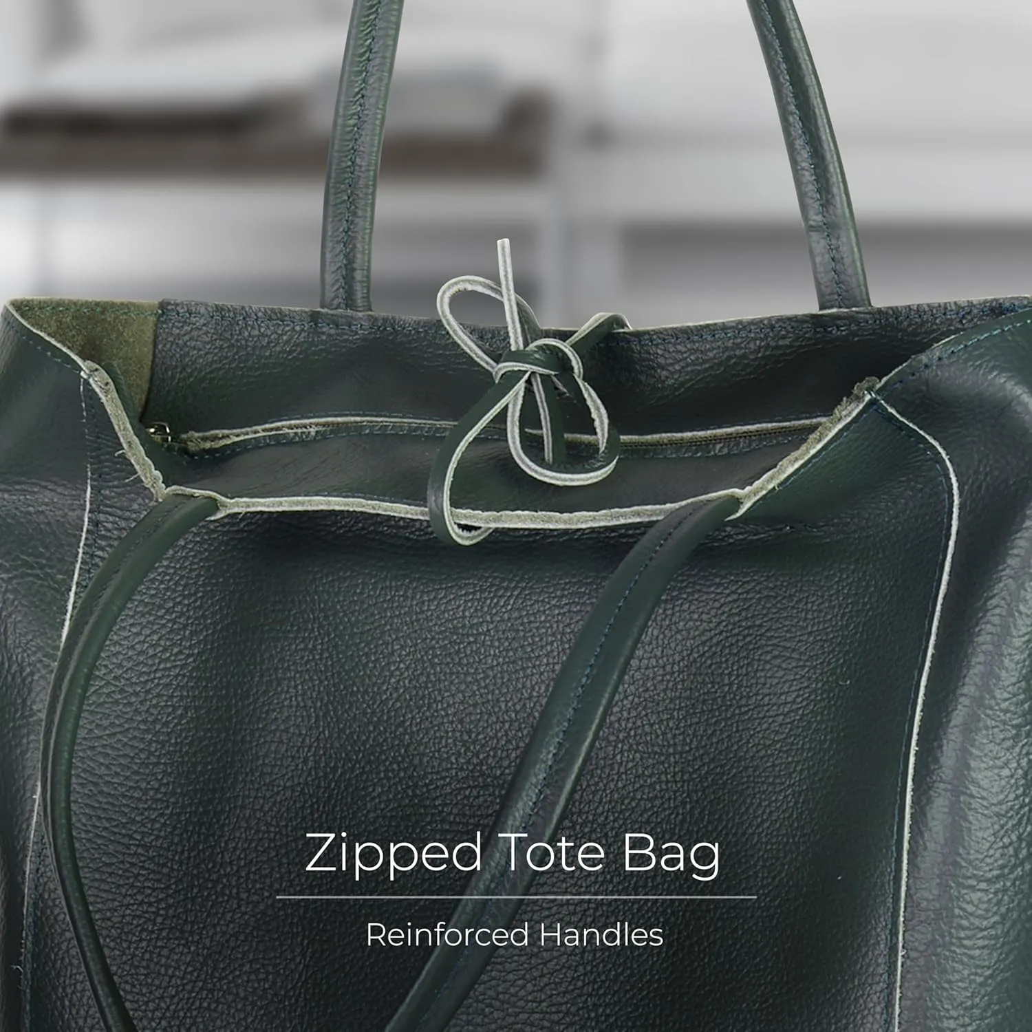 Soft Italian Genuine Calf Leather Tote Bag | Unstructured Unlined Shopper with Zipper, Inside Pocket & Flat Base