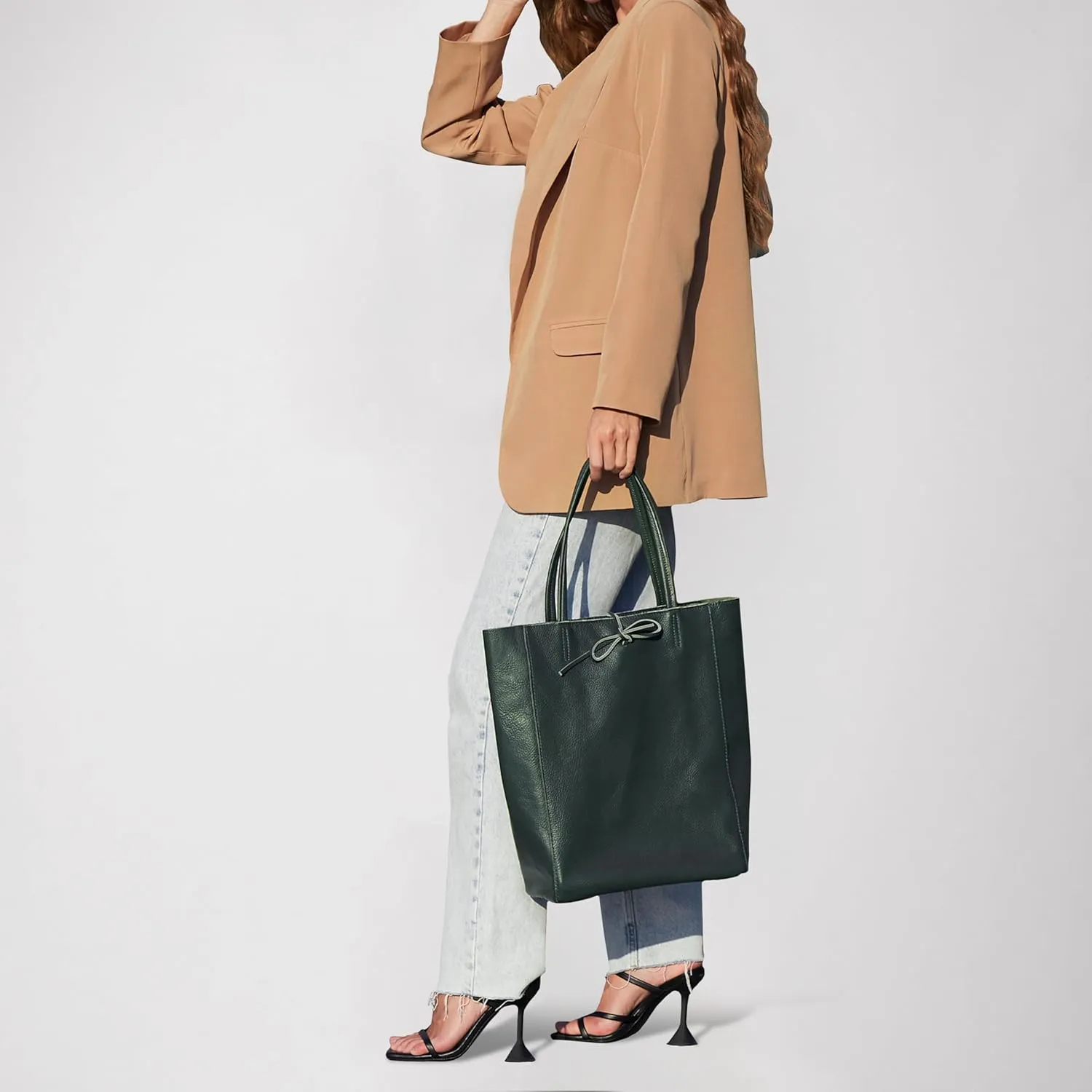 Soft Italian Genuine Calf Leather Tote Bag | Unstructured Unlined Shopper with Zipper, Inside Pocket & Flat Base