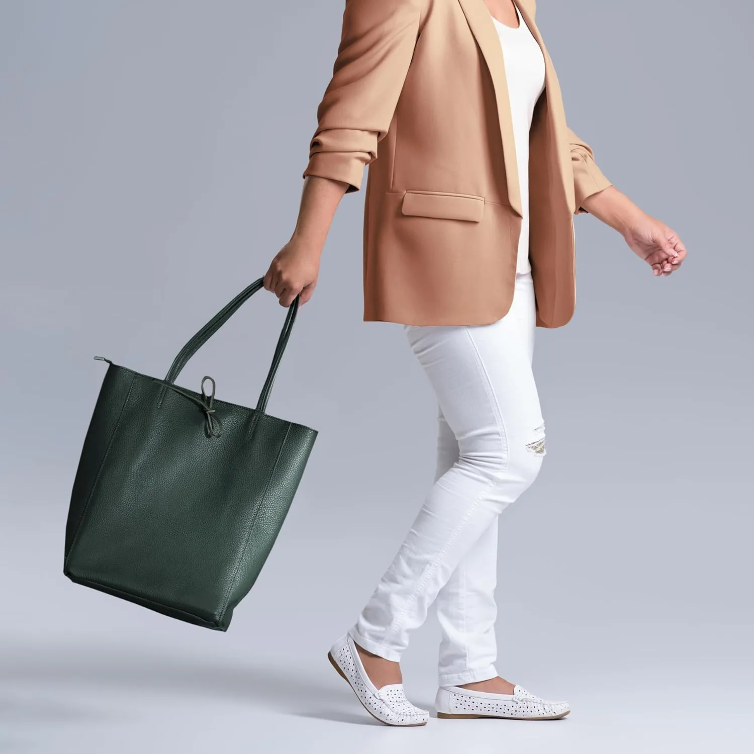 Soft Italian Genuine Calf Leather Tote Bag | Unstructured Unlined Shopper with Zipper, Inside Pocket & Flat Base