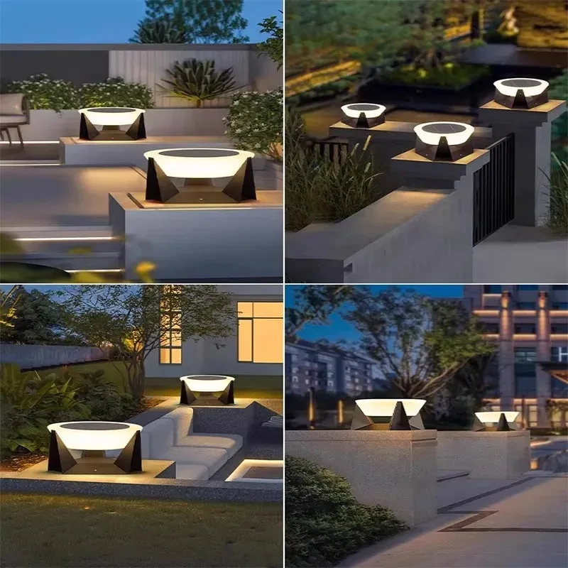 Solar-Powered LED Column Lamps  IP65 Waterproof Outdoor Lights with Remote Control, Dimmable 3 Color Temperatures & Stainless Steel Design