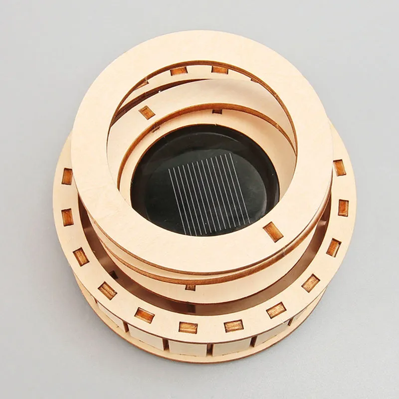 Solar Powered Rotating Double Ring Wooden Puzzle Toy
