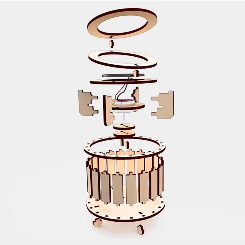 Solar Powered Rotating Double Ring Wooden Puzzle Toy
