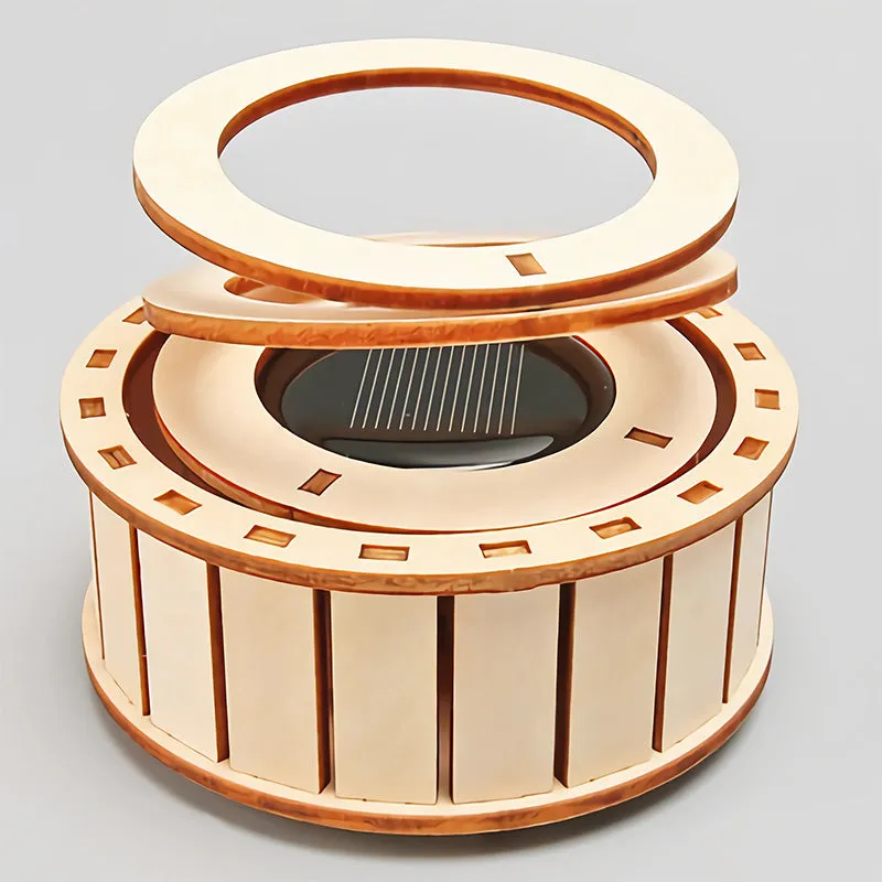 Solar Powered Rotating Double Ring Wooden Puzzle Toy