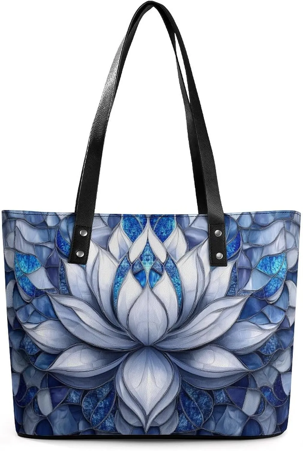 Stained Glass Lotus Mandala Women Soft Leather Handbags Tote Purses Shoulder Bucket Bags