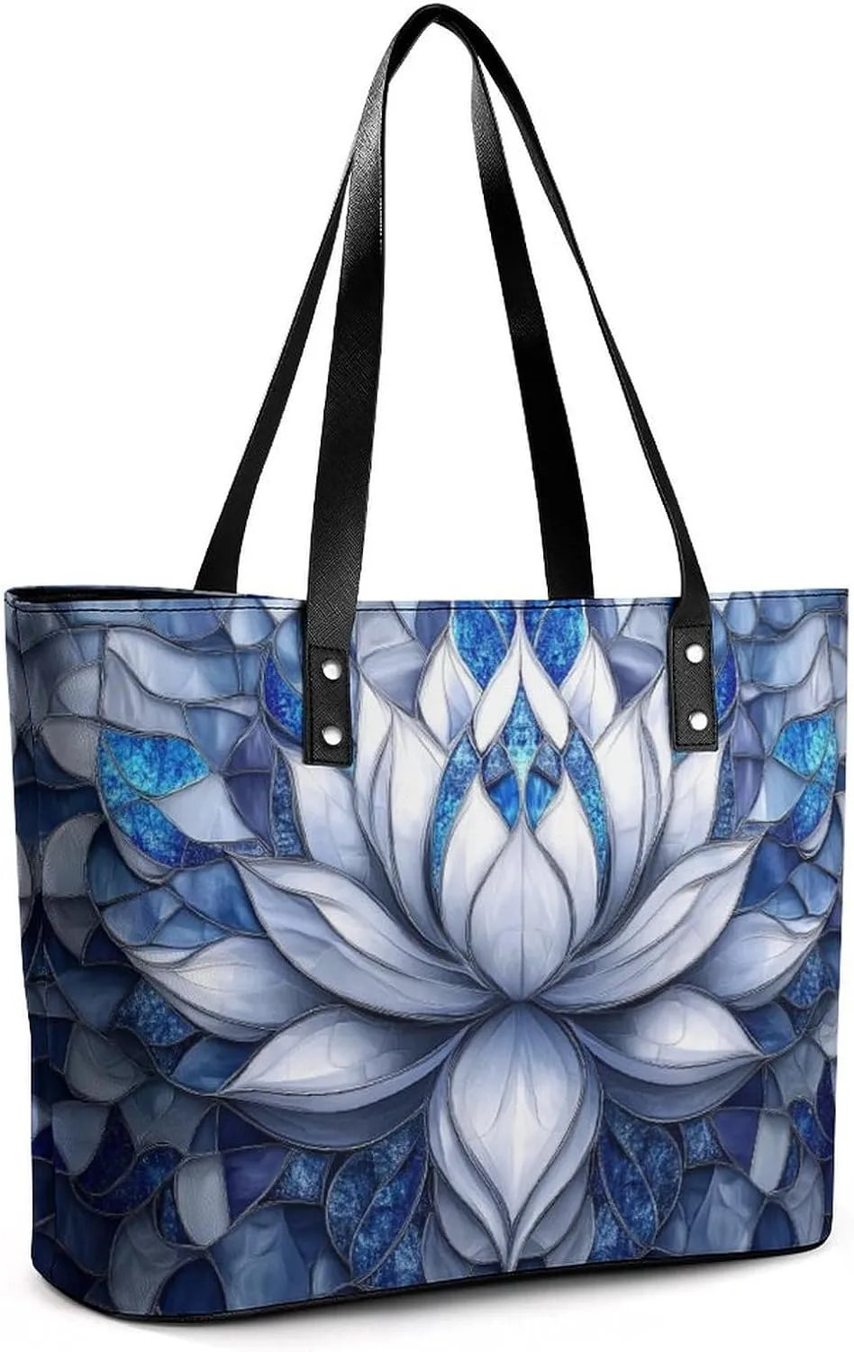 Stained Glass Lotus Mandala Women Soft Leather Handbags Tote Purses Shoulder Bucket Bags