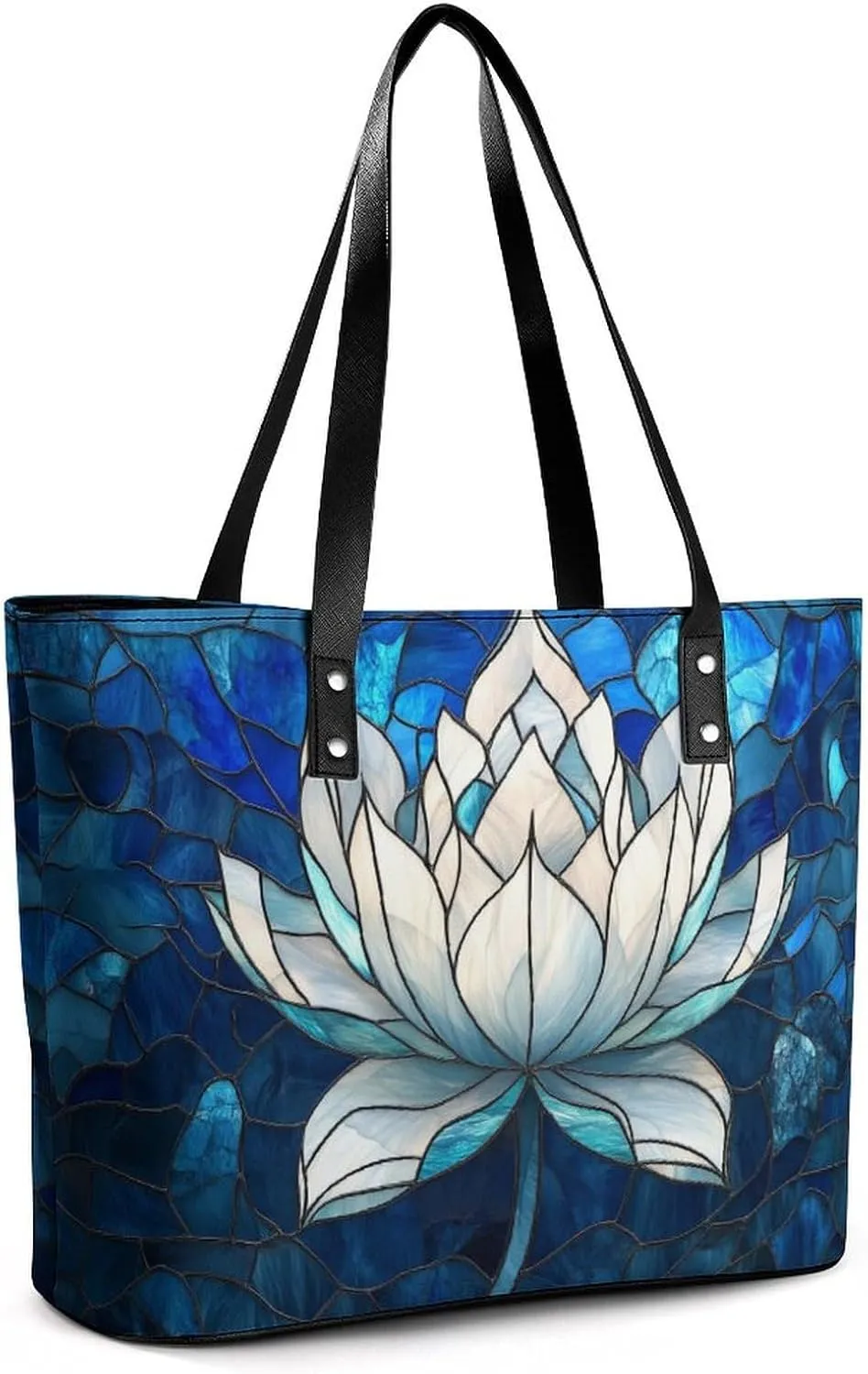 Stained Glass Lotus Mandala Women Soft Leather Handbags Tote Purses Shoulder Bucket Bags