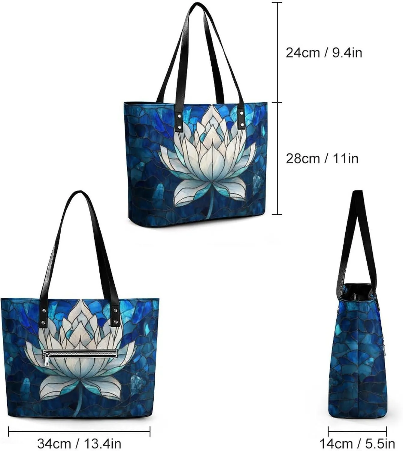 Stained Glass Lotus Mandala Women Soft Leather Handbags Tote Purses Shoulder Bucket Bags