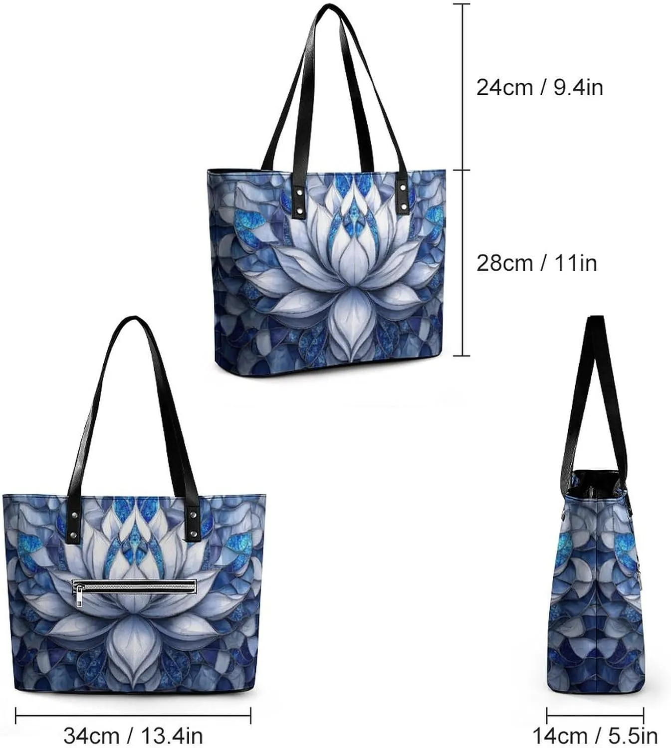 Stained Glass Lotus Mandala Women Soft Leather Handbags Tote Purses Shoulder Bucket Bags