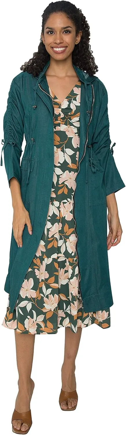 Standards & Practices Modern Women's Denim Bird Print Back Kimono Duster Jacket