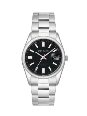 Statement Black Silver Link Watch