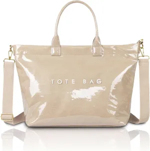 Stellaya Womens Letters Print Tote Bag, Women's PVC Kraft Paper Tote Bag, with Shoulder Strap