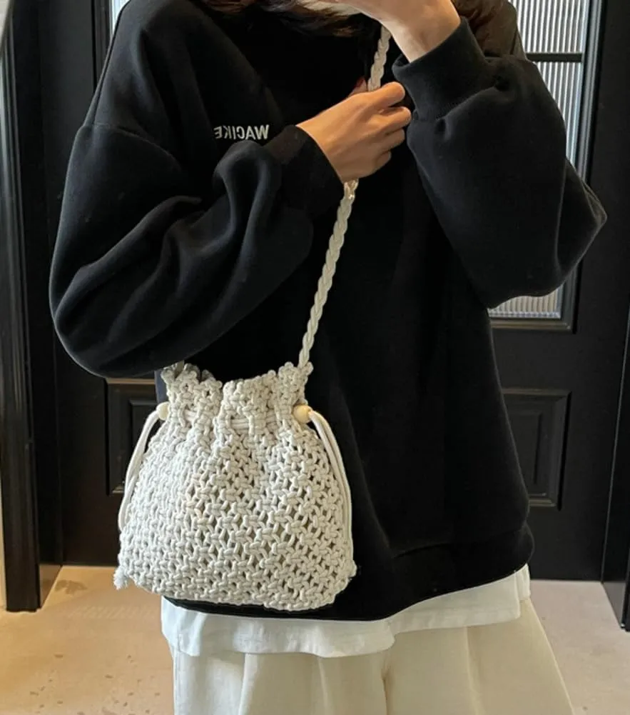 Straw Handbags For Women Boho Straw Crossbody Bag Bucket Shoulder Purse Casual Woven Beach Bags With Drawstring 2025