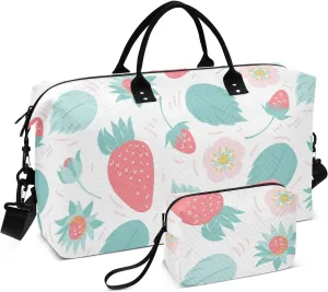 Strawberry Light Watercolor Travel Duffle Bag Duffel Bags Large Weekender Bag Carry On Duffel Bag Gym Bag with Toiletry Bag Garment Duffle Bags for Women Men Adults Airplanes Trip Yoga Sports