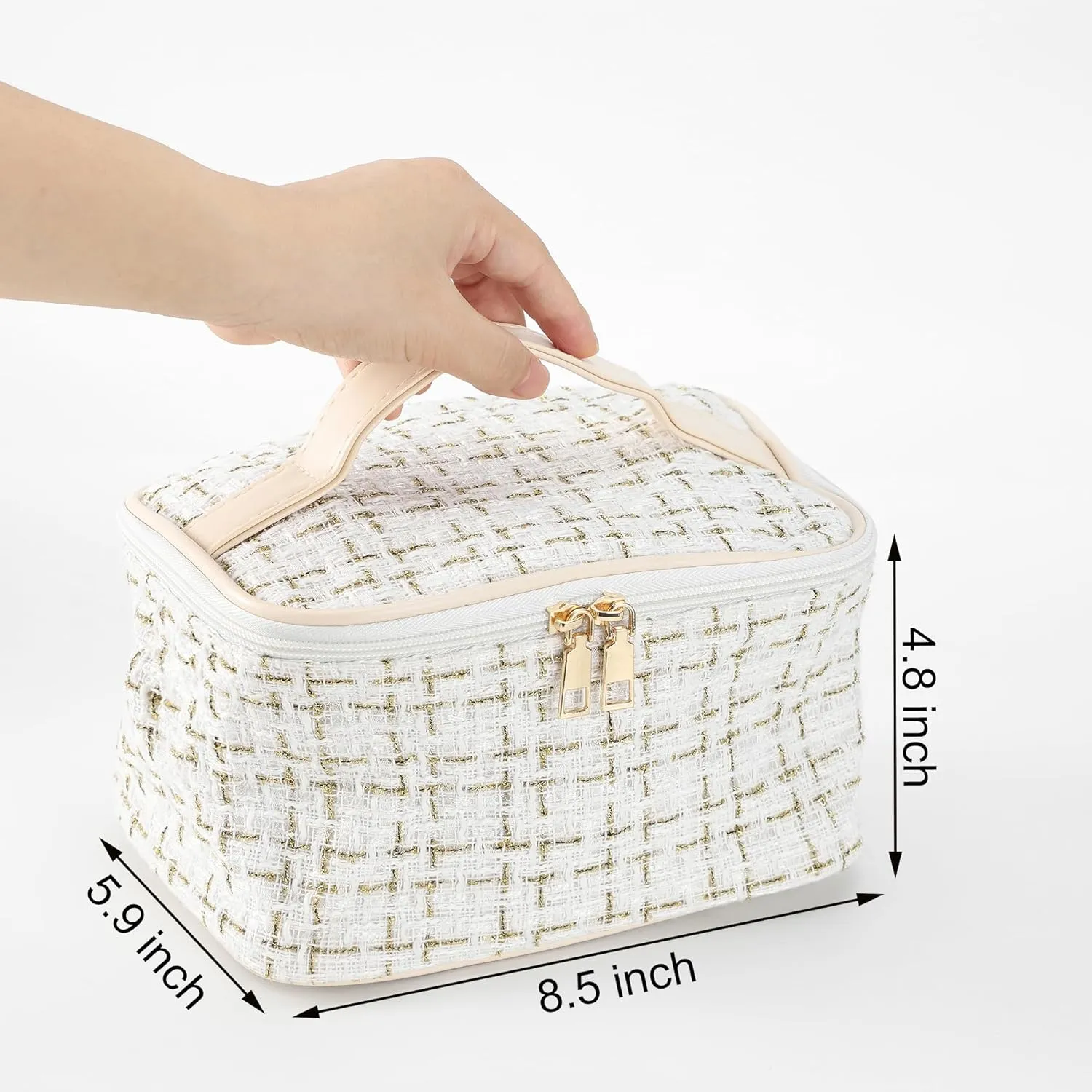 Stylish White Woolen Makeup Bag Large Cosmetic Bag Cute Pouches for Purse Travel Makeup Bag for Women